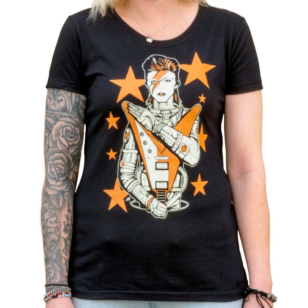 Star Man Mike Bell Art Women's Black Tee S-M-L-XL-2XL NWT